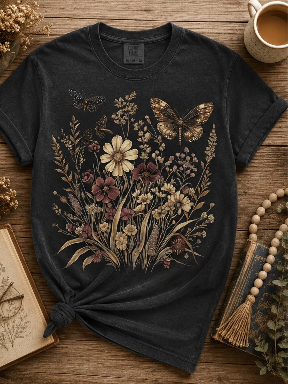 Comfort Colors 1717 | Butterfly Floral | Vintage Nature Tee | Cottagecore Garden